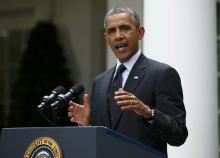 U.S. President Barack Obama delivers an announcement on the number of U.S. troops that will remain in Afghanistan after the formal troop drawdown at the end of this year, in the White House Rose Garden in Washington