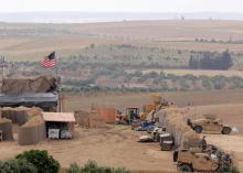 U.S. forces set up a new base in Manbij, Syria, May 8, 2018. PHOTO BY REUTERS/Rodi Said