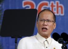 President Benigno Aquino reads his speech through a teleprompter during a graduation ceremony of police cadets at the Philippine National Police academy in Silang, Cavite south of Manila, March 26, 2015. PHOTO BY REUTERS/Erik De Castro