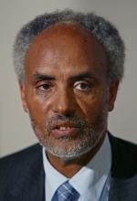 Ethiopia's opposition leader Beyene Petros of the United Ethiopian Democratic Forces addresses the media at a joint news conference in the capital Addis Ababa May 14, 2005. PHOTO BY REUTERS