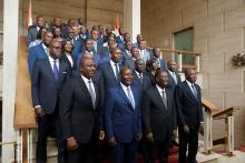 Ivory Coast President Alassane Ouattara and the new government members pose for the family picture at the presidential palace in Abidjan, Ivory Coast, July 11, 2018. PHOTO BY REUTERS/Luc Gnago
