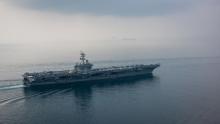 The aircraft carrier USS Carl Vinson (CVN 70) transits the Sunda Strait April 15, 2017. PHOTO BY REUTERS/U.S. Navy Photo by Mass Communication Specialist 2nd Class Sean M. Castellano