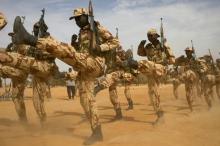 Chadian soldiers march during Flintlock 2014, a U.S.-led international training mission for African militaries, in Diffa, March 3, 2014. PHOTO BY REUTERS/Joe Penney