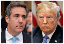A combination photo shows U.S. President Donald Trump's onetime personal attorney, Michael Cohen and U.S. President Donald Trump from outside federal court in the Manhattan borough of New York City, New York, U.S., April 16, 2018 and in the White House in Washington, U.S., July 18, 2018. PHOTO BY REUTERS/Lucas Jackson, Leah Millis
