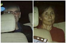 A combination photo shows British corporate investigator Peter Humphrey (L) and his wife Yu Yingzeng as they leave the Shanghai No.1 Intermediate People's Court inside a police vehicle in Shanghai August 8, 2014. PHOTO BY REUTERS/Aly Song