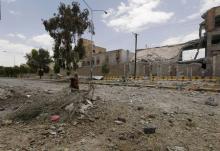 Damage is seen at the Yemeni army's main headquarters after it was hit by a Saudi-led air strike in Sanaa, June 7, 2015. PHOTO BY REUTERS/Khaled Abdullah