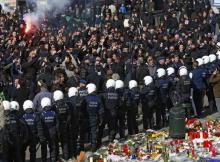 Right-wing demonstrators protest against the wave of terrorism in front of the old stock exchange in Brussels, Belgium, March 27. 2016. PHOTO BY REUTERS/Yves Herman