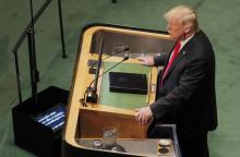 U.S. President Donald Trump pauses as he addresses the 73rd session of the United Nations General Assembly at U.N. headquarters in New York, U.S., September 25, 2018. PHOTO BY REUTERS/Caitlin Ochs