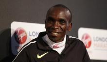 Winner of the elite men's race, Kenya's Eliud Kipchoge during the press conference in The Tower Hotel, St Katharine's Way, London - 25/4/16. PHOTO BY REUTERS/Peter Cziborra