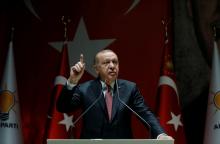 Turkish President Tayyip Erdogan speaks during a meeting of his ruling AK Party in Ankara, Turkey, October 26, 2018. PHOTO BY REUTERS/Murat Cetinmuhurdar/Presidential Press Office