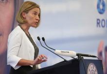Federica Mogherini, High Representative of the European Union for Foreign Affairs, delivers a speech at Tsinghua University, in Beijing, China, April 20, 2017. PHOTO BY REUTERS/Jason Lee