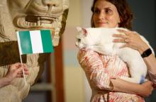 Achilles the cat, that lives in St Petersburg's Hermitage museum, chooses Nigeria while attempting to predict the result of the match of the soccer World Cup between Argentina and Nigeria in Saint Petersburg, Russia, June 26, 2018. PHOTO BY REUTERS/Anton Vaganov