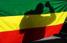 The shadow of a supporter of Ethiopia's Unity for Democracy and Justice party (UDJ) is seen through an Ethiopian flag during a demonstration in the capital Addis Ababa. PHOTO BY REUTERS/Irada Humbatova