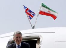 Britain's Foreign Secretary Philip Hammond leaves a Royal Air Force aeroplane after arriving at Mehrabad Airport in Tehran, Iran, August 23, 2015. PHOTO BY REUTERS/Darren Staples