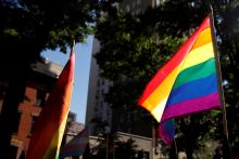 A rainbow flag, commonly known as the gay pride flag or LGBT pride flag, blows in the wind inside Christopher Park outside the Stonewall Inn in New York, U.S., June 27, 2019. PHOTO BY REUTERS/Shannon Stapleton