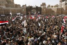 Houthi followers rally against Saudi-led air strikes in Sanaa, June 14, 2015. PHOTO BY REUTERS/Khaled Abdullah
