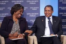 U.S. Assistant Secretary of State for African Affairs Linda Thomas-Greenfield (L) and Tanzania's President Jakaya Kikwete participate in a civil society forum during the U.S.-Africa Leaders Summit in Washington, August 4, 2014. PHOTO BY REUTERS/Jonathan Ernst
