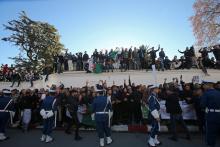 People gather outside the Palace of the People during the funeral of Algeria's military chief Lieutenant General Ahmed Gaed Salah in Algiers, Algeria, December 25, 2019. PHOTO BY REUTERS/Ramzi Boudina