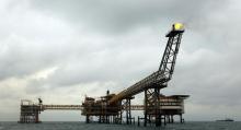 The SPQ1 gas platform is seen on the southern edge of Iran's South Pars gas field in the Gulf, off Assalouyeh, 1,000 km (621 miles) south of Tehran