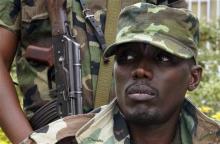 General Sultani Makenga, military leader of the M23 rebels, addresses the media in Bunagana