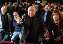 Former Soviet President Mikhail Gorbachev (C, front) addresses the audience after the Russian premiere of the documentary film "Meeting Gorbachev" in Moscow, Russia, November 8, 2018. PHOTO BY REUTERS/Tatyana Mak
