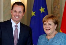 German Chancellor Angela Merkel receives the ambassador of U.S. to Germany, Richard Grenell, in Meseberg, Germany, July 6, 2018. PHOTO BY REUTERS/Axel Schmidt