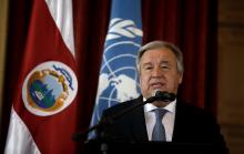 U.N. Secretary General Antonio Guterres speaks during his visit to the United Nations School in San Jose, Costa Rica, July 16, 2018. PHOTO BY REUTERS/Juan Carlos Ulate