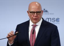U.S. National Security Adviser H.R. McMaster talks at the Munich Security Conference in Munich, Germany, February 17, 2018. PHOTO BY REUTERS/Ralph Orlowski