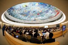 Overview of the Human Rights Council one day after the U.S. announced their withdraw at the United Nations in Geneva, Switzerland June 20, 2018. Picture taken with a fisheye lens. PHOTO BY REUTERS/Denis Balibouse