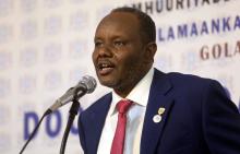 Somalia's presidential candidate of South West state Abdiaziz Hassan Mohamed speaks inside the Somali Parliament house in Mogadishu, Somalia, April 30, 2018. PHOTO BY REUTERS/Feisal Omar