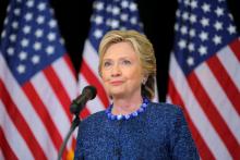 U.S. Democratic presidential nominee Hillary Clinton holds an unscheduled news conference to talk about FBI inquiries into her emails after a campaign rally in Des Moines, Iowa, U.S., October 28, 2016. PHOTO BY REUTERS/Brian Snyder
