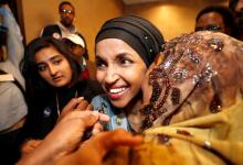 Democratic congressional candidate Ilhan Omar is hugged by her husband’s mother after appearing at her midterm election night party in Minneapolis, Minnesota, U.S., November 6, 2018. PHOTO BY REUTERS/Eric Miller