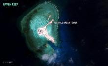 A satellite image released by the Asian Maritime Transparency Initiative at Washington's Center for Strategic and International Studies shows construction of possible radar tower facilities in the Spratly Islands in the disputed South China Sea, February 23, 2016. PHOTO BY REUTERS/CSIS