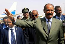 Eritrean President Isaias Afwerki waves upon his arrival for a state visit to Sudan at the Khartoum Airport, Sudan, September 14, 2019. PHOTO BY REUTERS/Mohamed Nureldin Abdallah