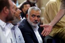 Hamas Chief Ismail Haniyeh looks on as he attends the funeral of Palestinian Hamas militants who were killed in Israeli tank fire, at a mosque in Gaza City, July 26, 2018. PHOTO BY REUTERS/Mohammed Salem