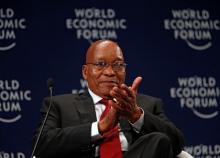 South African President Jacob Zuma reacts while participating in a discussion at the World Economic Forum on Africa 2017 meeting in Durban, South Africa, May 4, 2017. PHOTO BY REUTERS/Rogan Ward