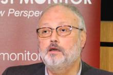 Saudi dissident Jamal Khashoggi speaks at an event hosted by Middle East Monitor in London, Britain, September 29, 2018. PHOTO BY REUTERS/Middle East Monitor