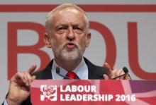 The leader of Britain's opposition Labour Party, Jeremy Corbyn, speaks after the announcement of his victory in the party's leadership election, in Liverpool, Britain, September 24, 2016. PHOTO BY REUTERS/Peter Nicholls