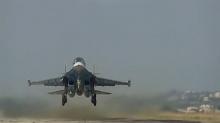 A still image taken from video footage, released by Russia's Defence Ministry on November 19, 2015, shows a Russian military jet taking off at Hmeimim airbase in Syria. PHOTO BY REUTERS/Ministry of Defence of the Russian Federation