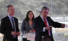 Former British Prime Minister Gordon Brown delivers his speech on powers for the Scottish Parliament, watched by Scottish Labour Party leader Jim Murphy (L) and member Kezia Dugdale, in Edinburgh, Scotland, February 2, 2015. PHOTO BY REUTERS/Russell Cheyne