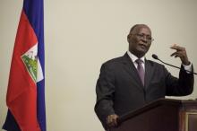 Haiti's interim President Jocelerme Privert speaks during a news conference in the National Palace in Port-au-Prince, Haiti, February 19, 2016. PHOTO BY REUTERS/Andres Martinez Casares