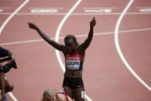Joyce Zakary of Kenya gestures after her women's 400 metres heat at the 15th IAAF World Championships at the National Stadium in Beijing, China, August 24, 2015. PHOTO BY REUTERS/David Gray