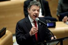 Colombia's President Juan Manuel Santos addresses a United Nations General Assembly special session on the world drug problem at U.N. headquarters in New York, U.S., April 21, 2016. PHOTO BY REUTERS/Mike Segar