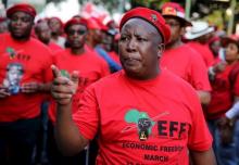 Leader of South Africa's left-wing Economic Freedom Fighters (EFF) Julius Malema gestures after arriving at the Johannesburg Stock Exchange (JSE) in Sandton, October 27, 2015. PHOTO BY REUTERS/Siphiwe Sibeko