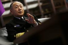 Admiral Katsutoshi Kawano, chief of the Japanese Self-Defense Forces' Joint Staff, speaks during an interview at the Japanese defense ministry in Tokyo, November 28, 2014. PHOTO BY REUTERS/Thomas Peter