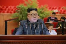 North Korean leader Kim Jong Un gives a speech at the 9th Congress of the Kim Il Sung Socialist Youth League in this undated photo released by North Korea's Korean Central News Agency (KCNA) in Pyongyang on August 29, 2016. PHOTO BY REUTERS/KCNA