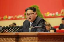 North Korean leader Kim Jong Un speaks during the Workers' Party Congress in Pyongyang, May 7, 2016. PHOTO BY REUTERS/KCNA