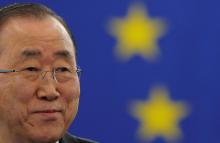 U.N. Secretary General Ban Ki-moon attends a voting session on the Paris U.N. COP 21 Climate Change agreement at the European Parliament in Strasbourg, October 4, 2016. PHOTO BY REUTERS/Vincent Kessler