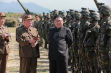 North Korean leader Kim Jong Un guides a target-striking contest of the special operation forces of the Korean People's Army (KPA) to occupy islands in this undated picture provided by KCNA in Pyongyang on August 25, 2017. PHOTO BY REUTERS/KCNA