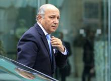 French Foreign Minister Laurent Fabius arrives for a meeting in Vienna, November 21, 2014. PHOTO BY REUTERS/Heinz-Peter Bader